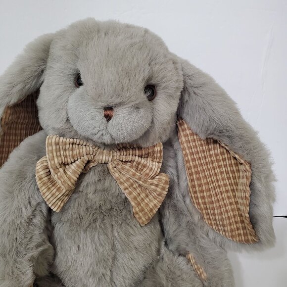 Vintage Stuffy Rabbit People Pals Toy Plush Easter Bunny Checked Corduroy Trim - Picture 6 of 16